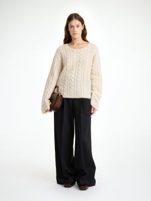 By Malene Birger Cierra Cable-knit Sweater Stickat Oyster Gray | SE_BB67668