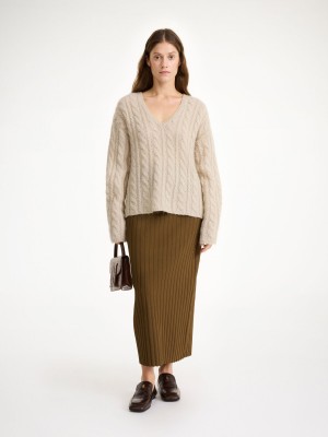 By Malene Birger Cimone Cable-knit Sweater Stickat Oyster Gray | SE_BB96279