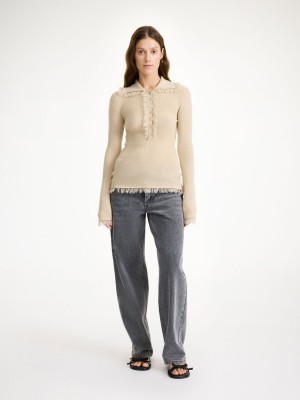 By Malene Birger Dreele Wool-blend Sweater Stickat Oyster Gray | SE_BB42611