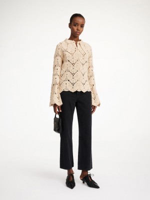 By Malene Birger Gwenevere Crochet Shirt Stickat Oyster Gray | SE_BB51086