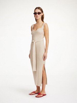 By Malene Birger Honeya Ribbed Maxi Dress Stickat Oyster Gray | SE_BB40912