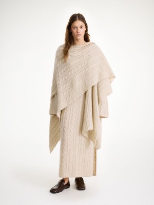 By Malene Birger Kassillas Wool-blend Poncho Stickat Oyster Gray | SE_BB36951