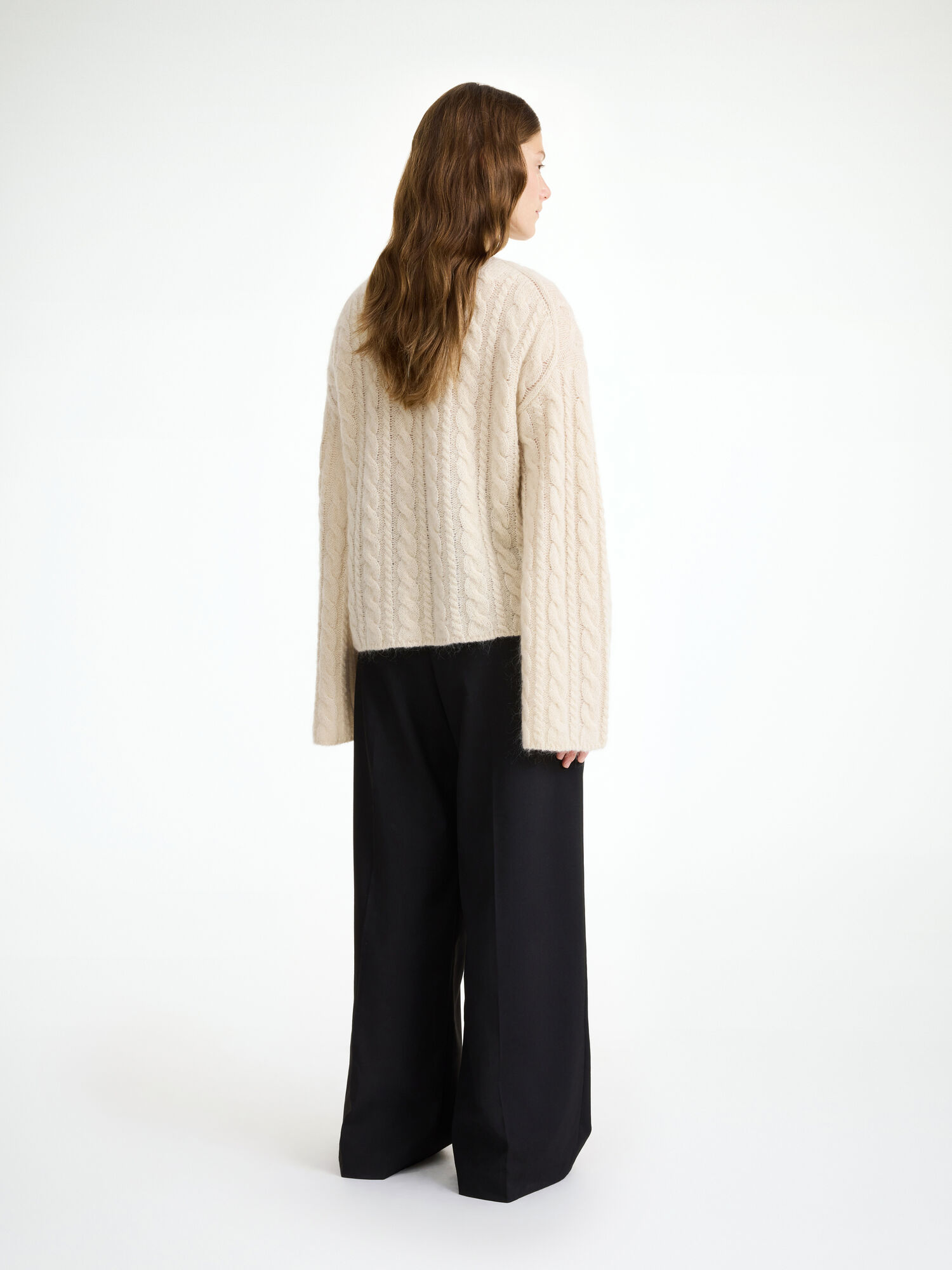 By Malene Birger Cierra Cable-knit Sweater Stickat Oyster Gray | SE_BB67668