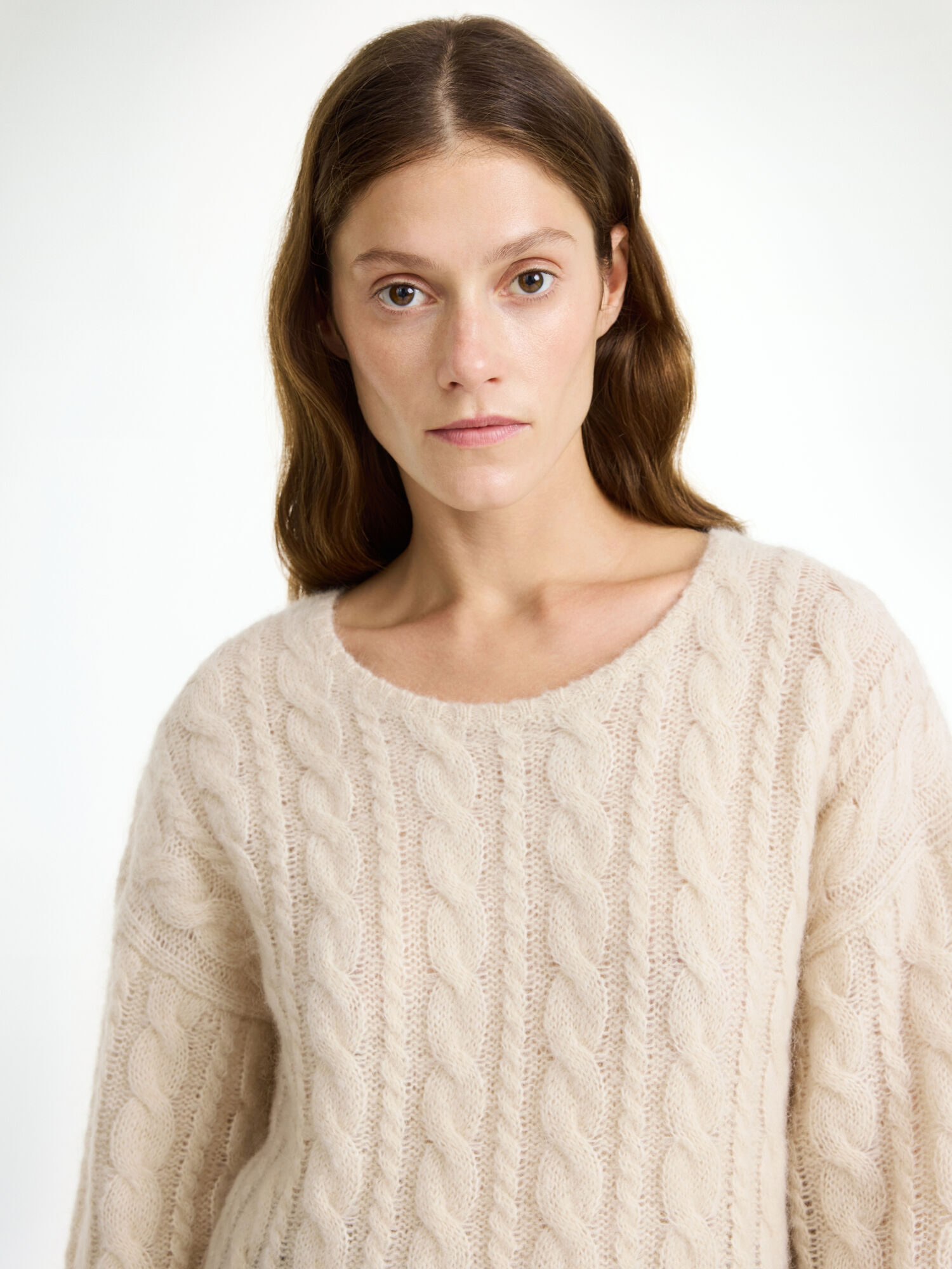 By Malene Birger Cierra Cable-knit Sweater Stickat Oyster Gray | SE_BB67668