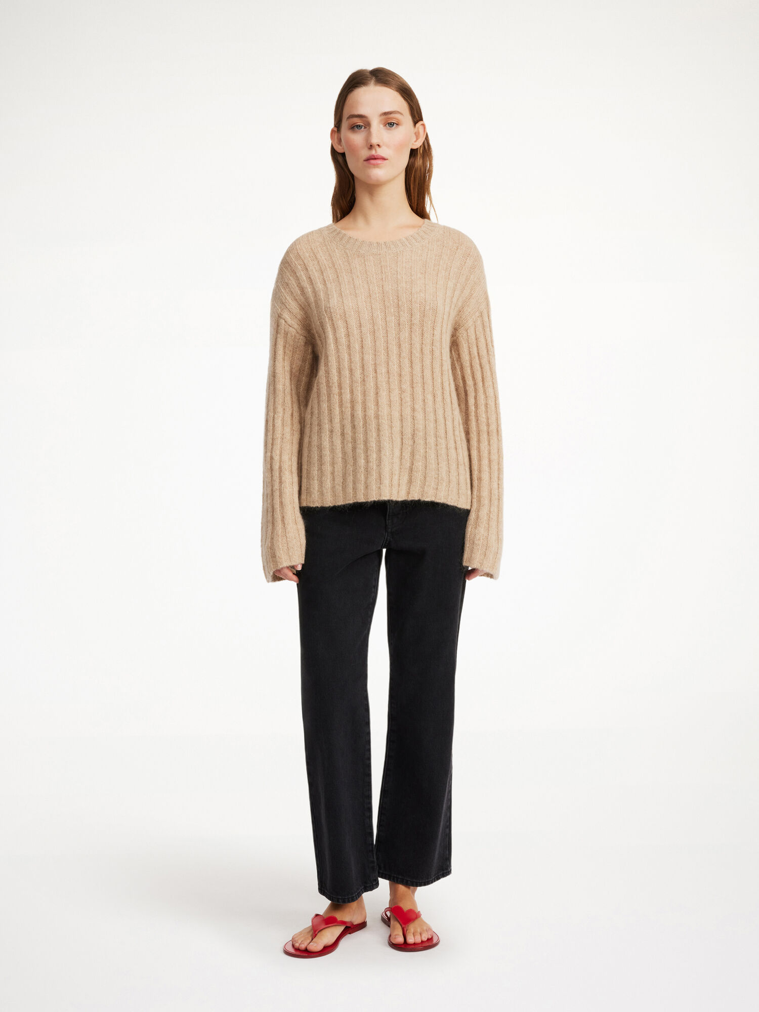 By Malene Birger Cierra Ribbed Sweater Stickat Beige | SE_BB65422