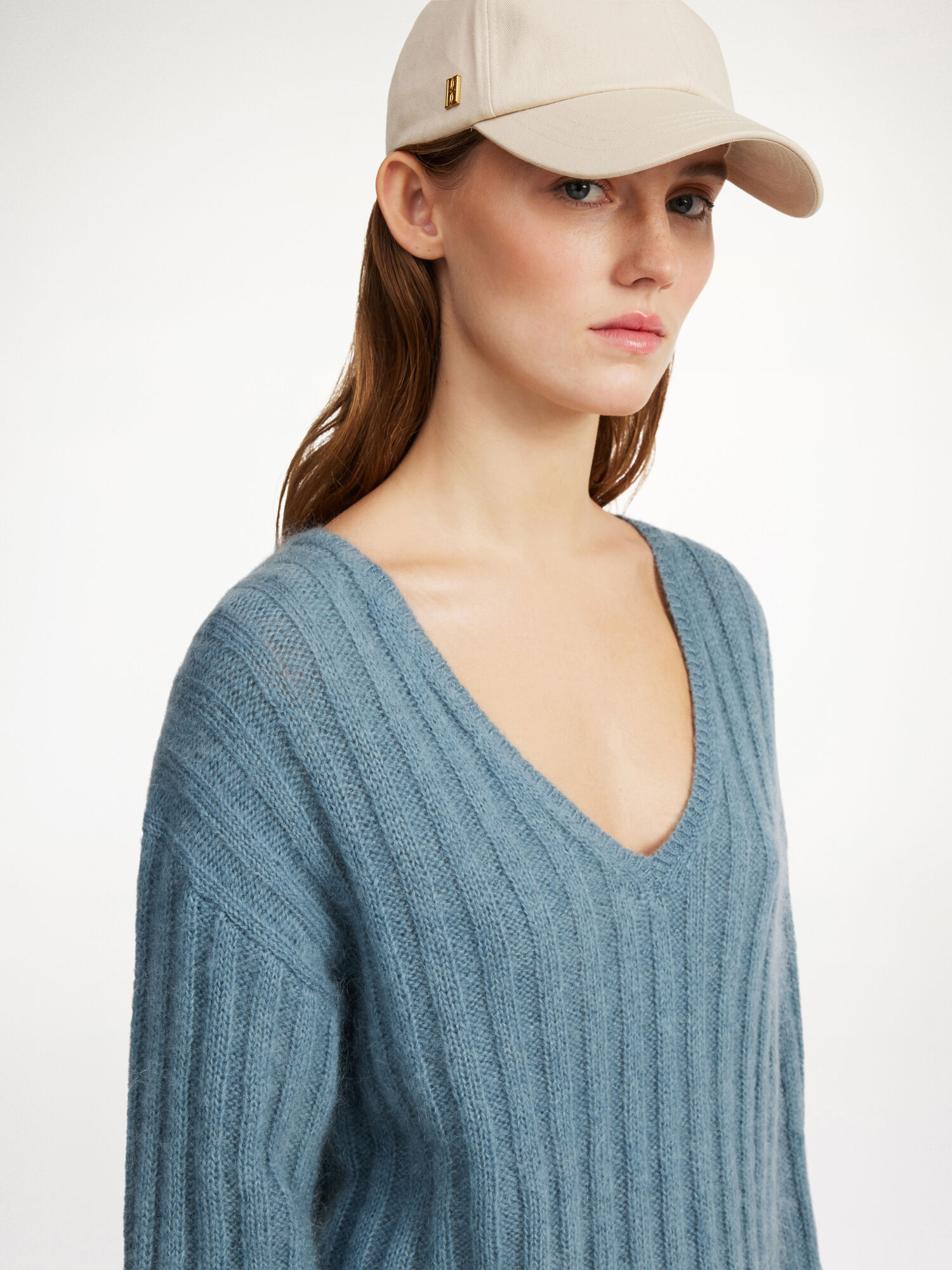 By Malene Birger Cimone Ribbed Sweater Stickat Cool Water | SE_BB40724