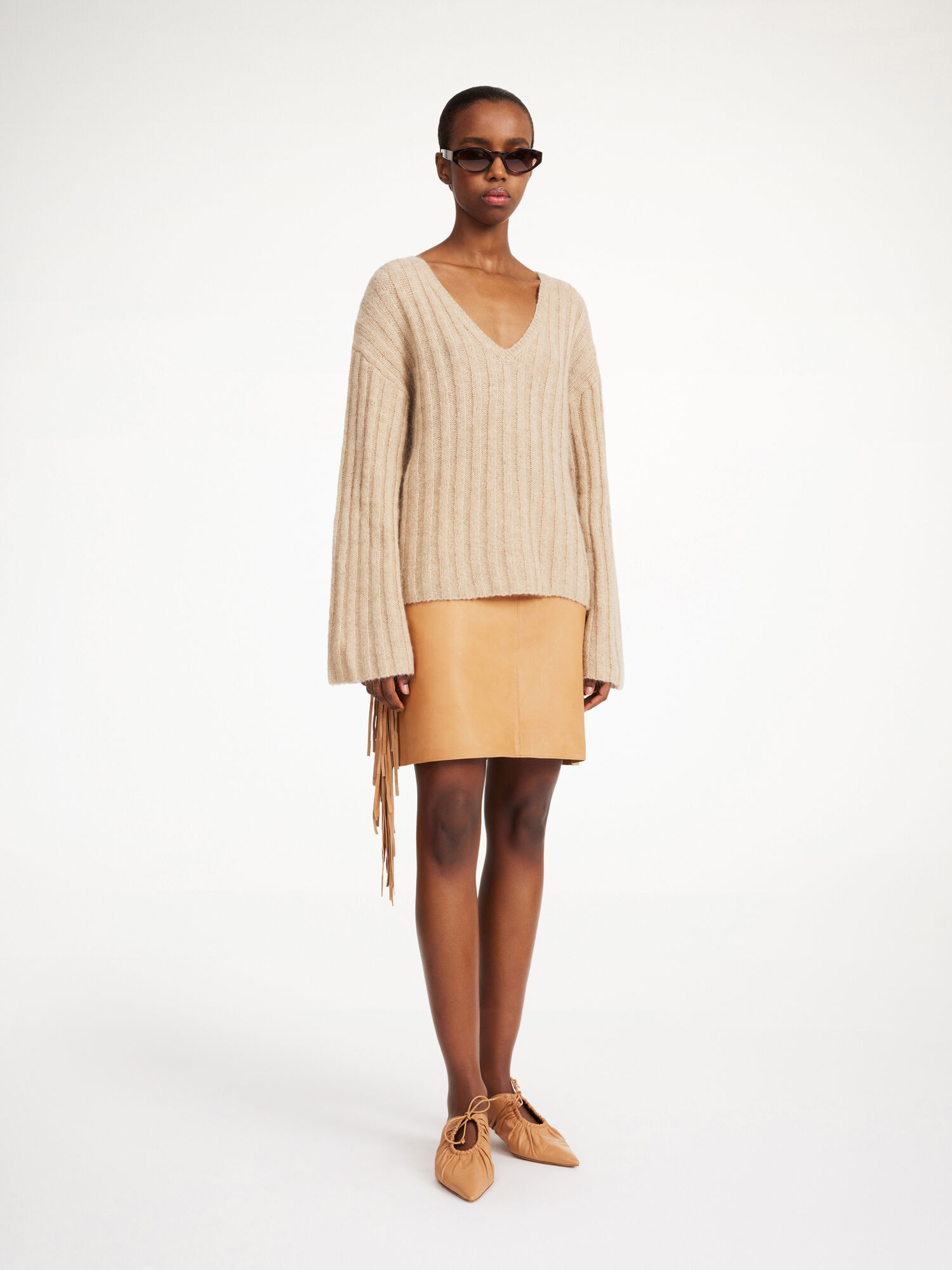 By Malene Birger Cimone Ribbed Sweater Stickat Beige | SE_BB73103