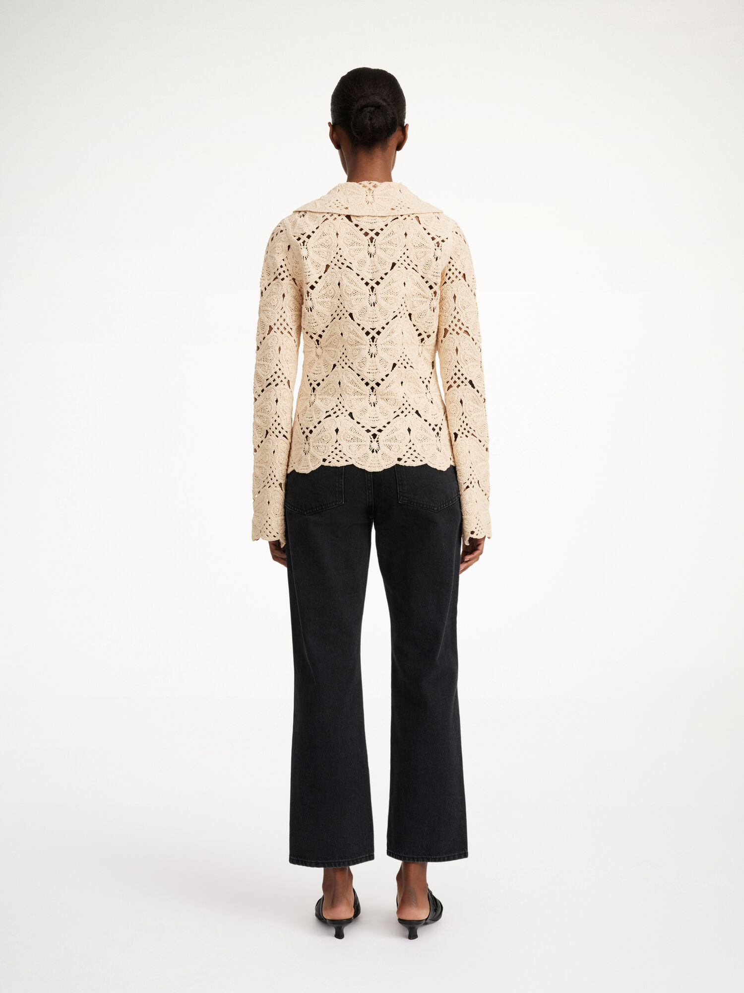 By Malene Birger Gwenevere Crochet Shirt Stickat Oyster Gray | SE_BB51086