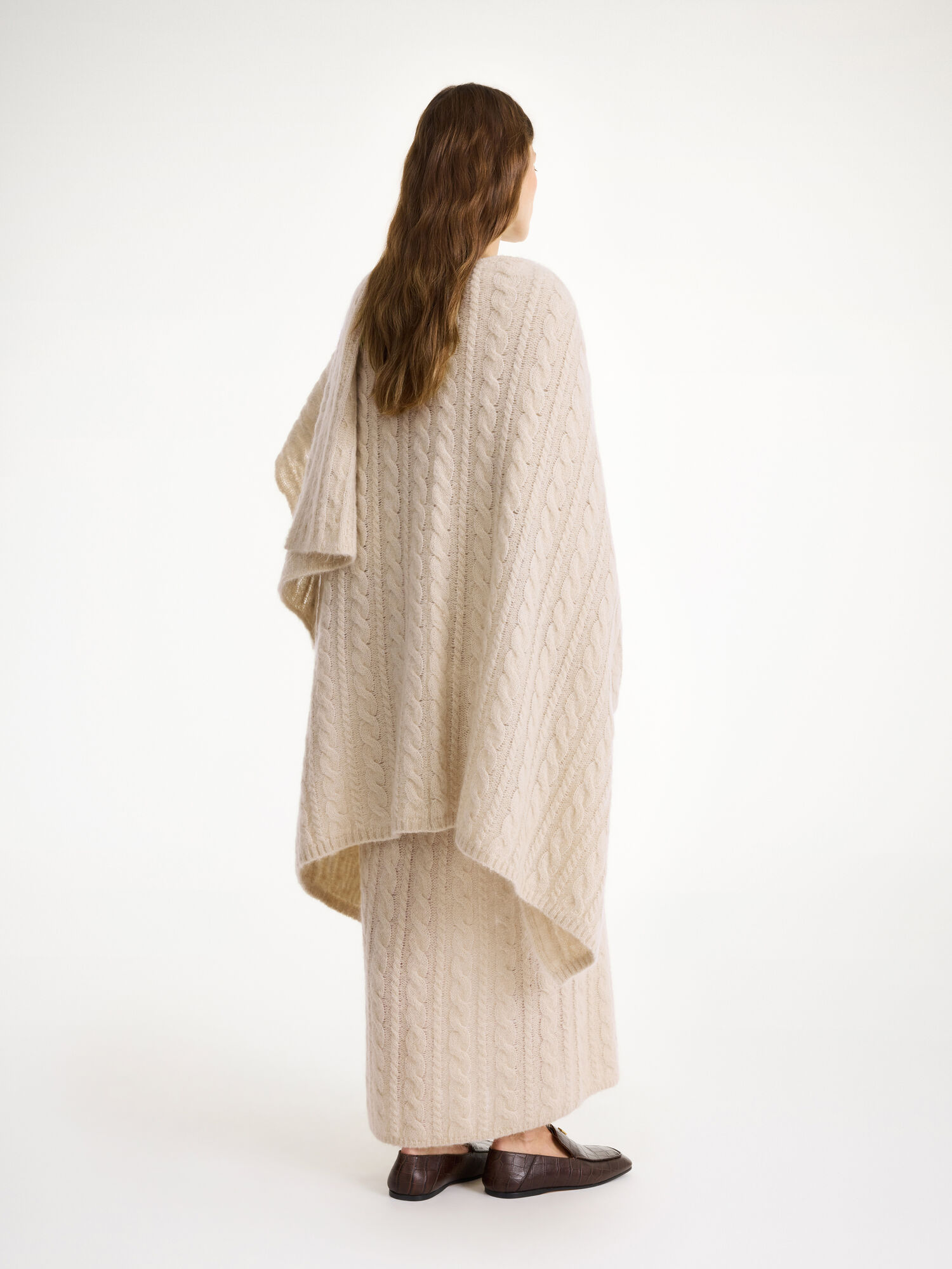 By Malene Birger Kassillas Wool-blend Poncho Stickat Oyster Gray | SE_BB36951