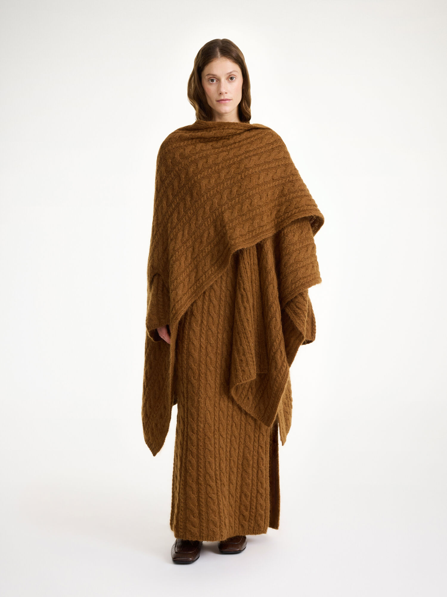 By Malene Birger Kassillas Wool-blend Poncho Stickat Bison | SE_BB61250